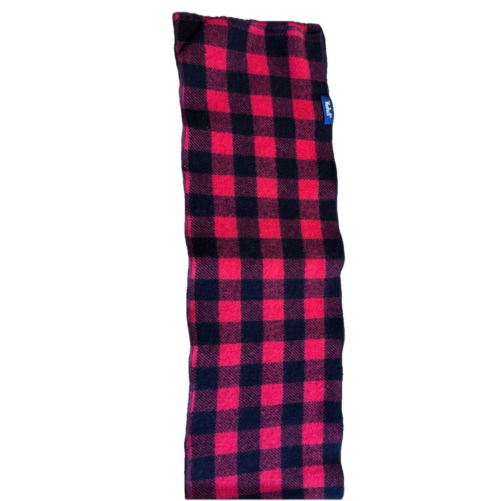 Vintage Woolrich Scarf‎ Wool Red Black Buffalo Plaid Squared Edges Wilderness